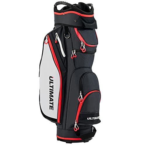 COSTWAY Golfbag, leichtes Golf Cart Bag, mit Regenhaube, 14er Einteilung von Schlägerfach, auch zur Nutzung auf Golf Trolley und Golf Cart, 7/8 Reißverschlusstaschen (SP37828 Schwarz)