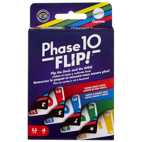 Mattel Spiele Phase 10 Flip Kartenspiel, Kartenspiel für die ganze Familie mit beidseitig bedruckten Karten, mit speziellen Farbphasen für 2 bis 6 Spieler, HYN12