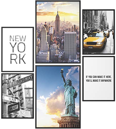 Papierschmiede® Mood Poster Set New York, Bilder als Wanddeko ohne Rahmen, Wohnzimmer & Schlafzimmer, 2x DIN A4 und 4x DIN A5, USA America Freiheitsstatue