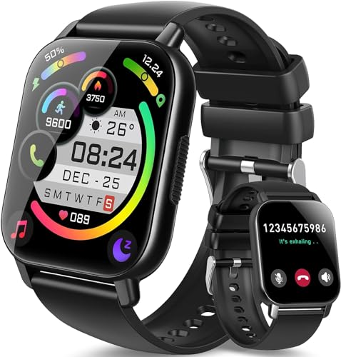 Smartwatch Damen Herren, Fitnessuhr Damen mit Telefonfunktion 1.85' Zoll Touchscreen, IP68 Wasserdicht Smart Watch mit schrittzähler Schlafmonitor, Uhren Herren für Android iOS, Schwarz