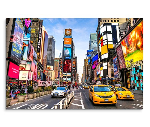 Paul Sinus Art 120x80cm Leinwandbild auf Keilrahmen New York Times Square Reklamen Straße Verkehr Wandbild auf Leinwand als Panorama